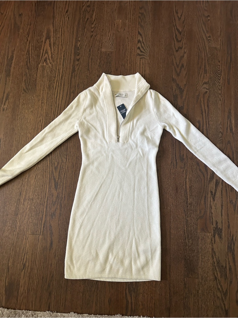 Abercrombie & Fitch Cream Half-Zip Knit Midi Dress